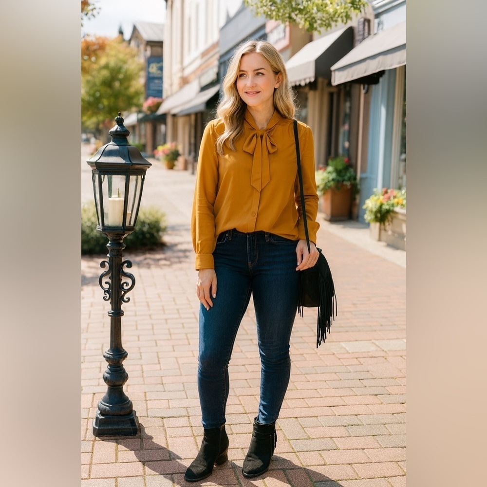 🎃Pumpkin spice Frank and oak blouse M pit 22” l 26”